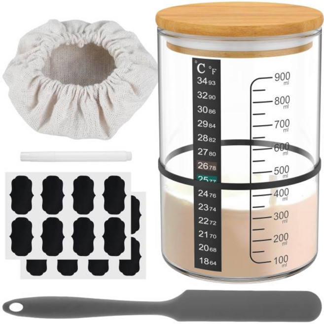 사워도우 빵 스타터 키트 용기 베이킹용 넓은 입 유리 발효 항아리 900ml, 03 04