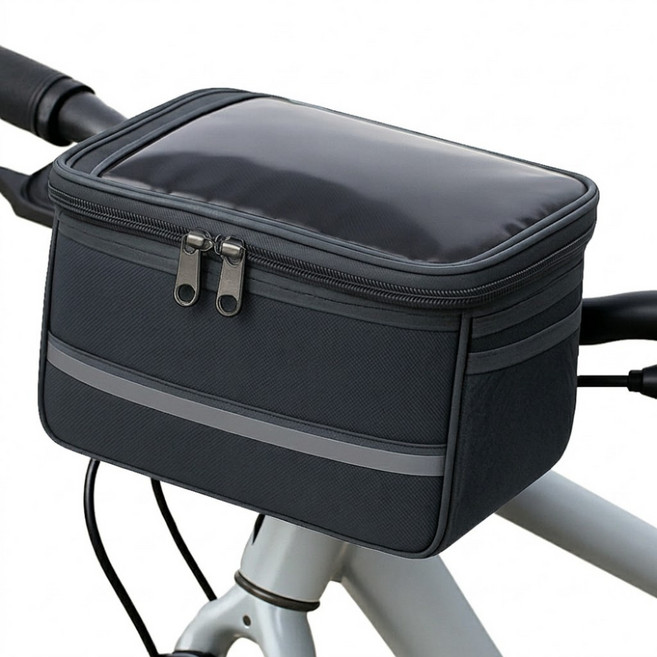 웨이프리 자전거 핸들바 가방 대용량 프론트백, 1개, 모던블랙