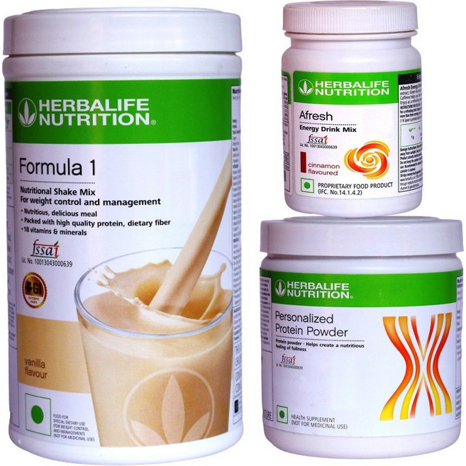 허벌라이프 얼티밋 체중 관리 및 에너지 지원 콤보 팩: 포뮬라 1 뉴트리셔널 쉐이크 믹스 500g | 고단백 파우더 200g | 및 아프레쉬 허벌 에너지 드링크 50g, 1개, 3개입
