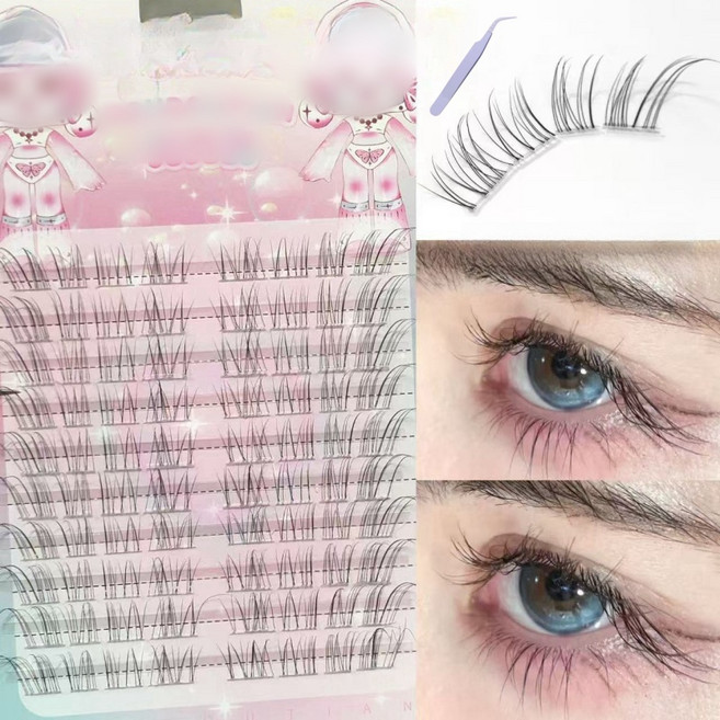 MorningSea 부분속눈썹 V형 내추럴 아이돌속눈썹 투명라인 속눈썹 8-12mm, 1개, 블랙