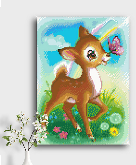 오늘의오브제 DIY 보석십자수 캔버스형 40x30cm, A3_24_아기사슴과 나비, 1개