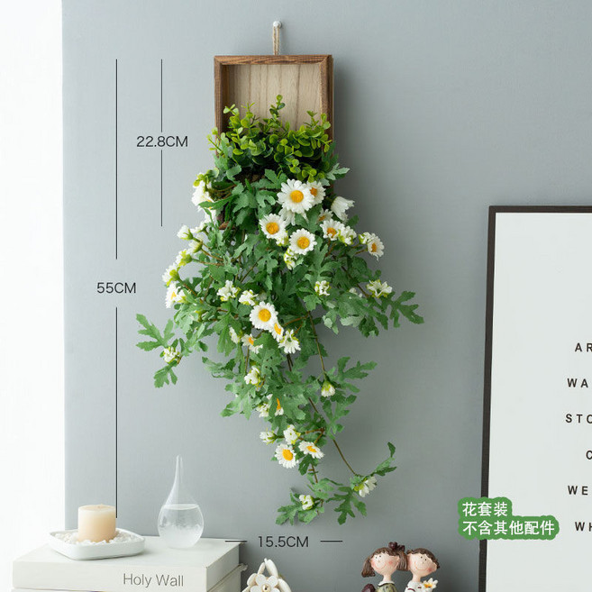 YIAT 小雛菊壁掛裝飾 仿真花綠植牆面掛飾, 1個, 小雛菊壁掛一份【送蝴蝶5只】+無痕釘+粘