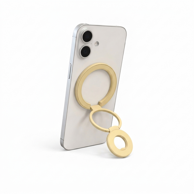 올리브 양면자석 맥세이프 그립톡 3단 휴대폰 거치대, 1개, 라이트옐로우