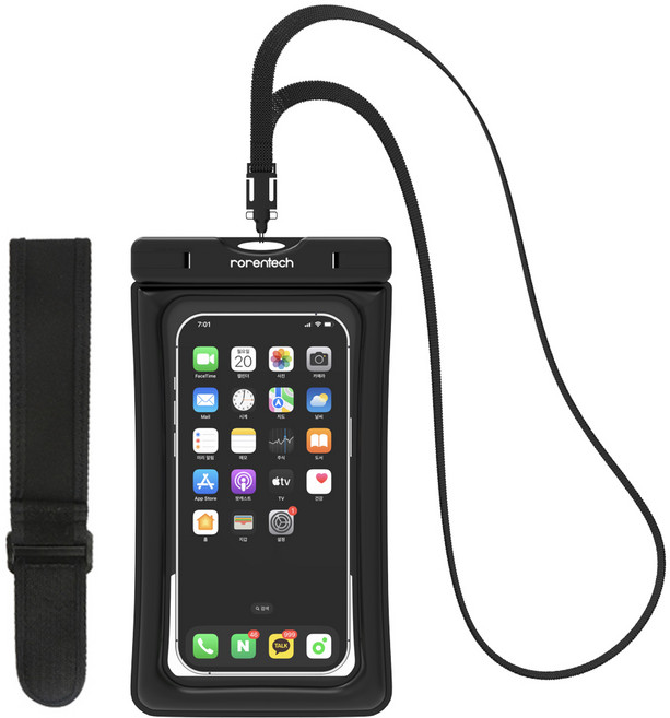 로랜텍 IPX8등급 스마트폰 방수팩 4중 잠금 스포츠 암밴드 넥스트랩, 블랙, 1개