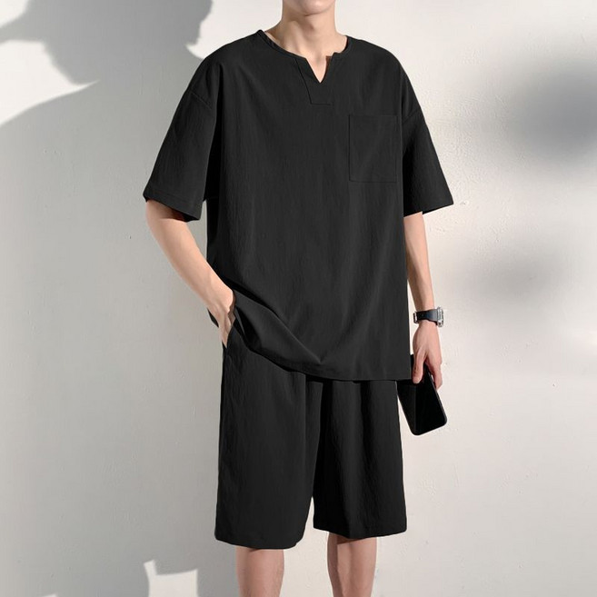 남성 여름 잠옷 세트 반팔 파자마 세트 편안한 잠옷 캐주얼 면 소재 홈웨어 JS