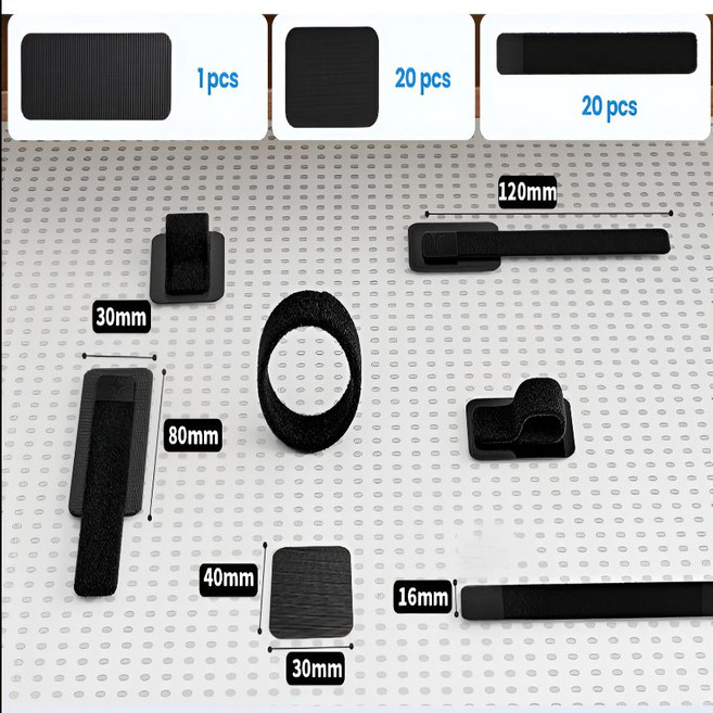 오리비아 부착형 간편 전선정리 찍찍이 벨크로 케이블 타이, 블랙 41PCS, 1세트