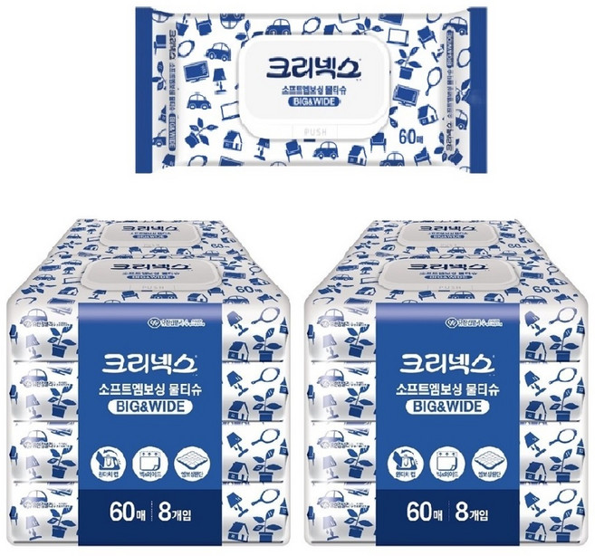 크리넥스 소프트 엠보싱 물티슈 60매 x 16팩, 60개입, 16개