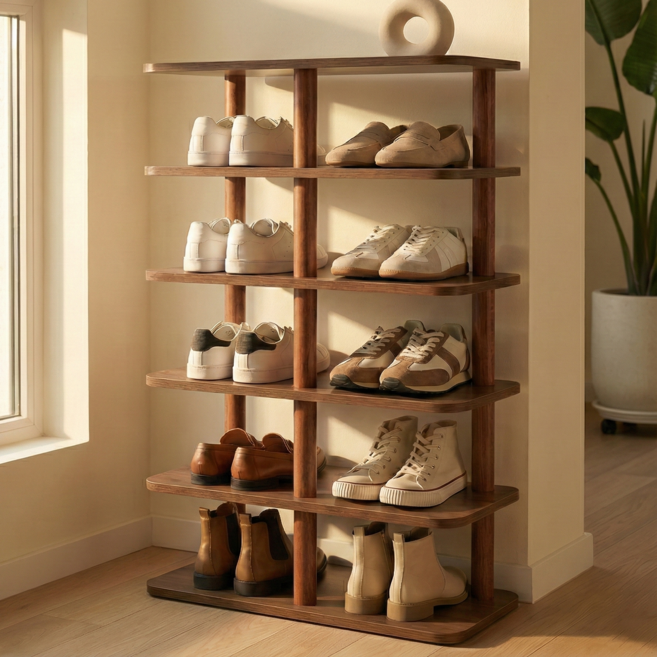 루메아 신발장 현관 신발 정리대 다용도 수납 선반, 6단, 오크브라운