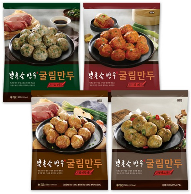 [북촌손만두] 굴림만두 500g 4종 세트 (고기 김치 갈비 청양), 4개