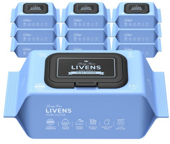 퓨어 워터 순수 도톰한 앰보싱 물티슈 100매 20팩, 10개