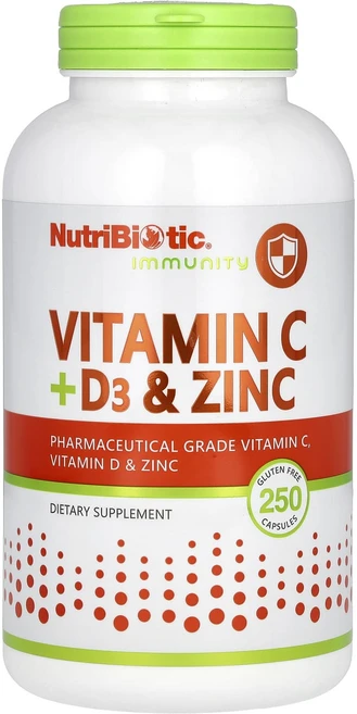 NutriBiotic 면역력 비타민C + D3 및 아연 캡슐 250정, NutriBiotic면역력비타민CD3및아연캡슐250정, 1개 - 쿠팡