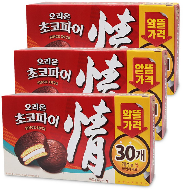 오리온 초코파이 대용량 30봉, 1.17kg, 3개