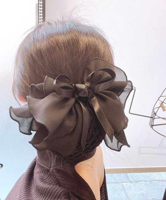 블랙 쉬폰 왕 리본 승무원 실습생 머리망 여신 헤어핀