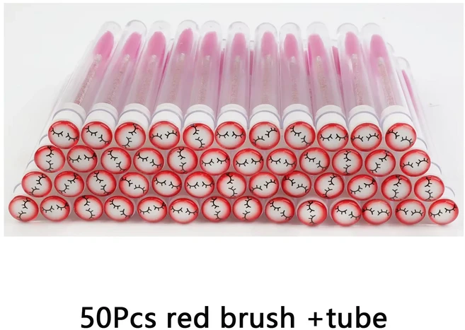 TDANCE 50pcs 일회용 속눈썹 브러쉬 다이아몬드 재사용 가능한 튜브 교체 방진 편리한 메이크업 운반, 13 eye red