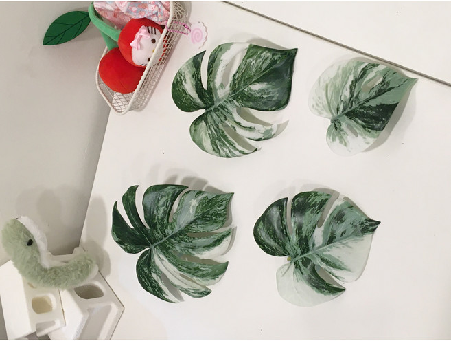 리움 몬스테라 알보 인조나뭇잎 크레 도마뱀 사육장 꾸미기 인조식물, 1개, 잎사귀형 알보 미디움