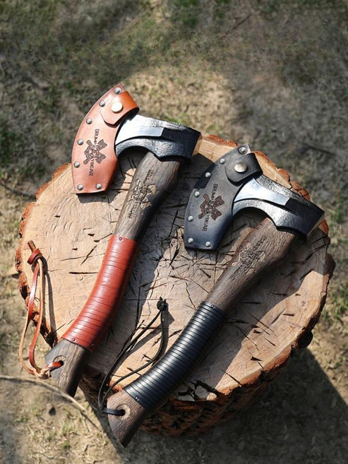 토마호크도끼 캠핑 벌목 야외 장작 손도끼 용품, 1개, 올리브 가죽 세트