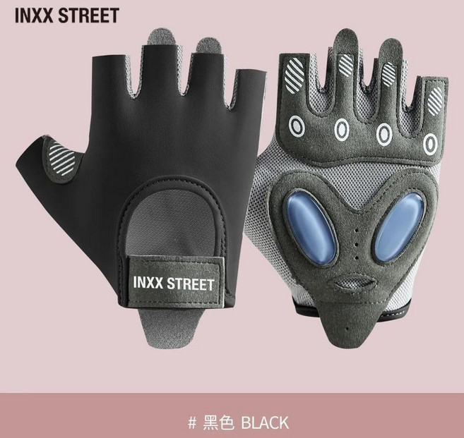 good 減震健身半指運動手套防繭手套單車耐磨壺鈴單槓, INXX 硅膠魔術貼 黑色,L, 1個