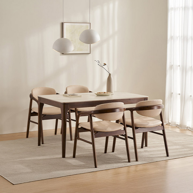 삼익가구 더우디 포세린 통세라믹 원목 식탁 1400/1600/1800 풀세트, 내추럴(그레이), 4인용 1400 세트(의자4)