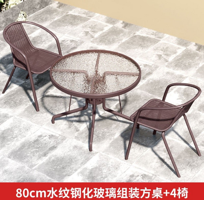 80cm 黑色玻璃圓桌+4椅+香蕉傘, 80水紋組裝圓桌+2椅