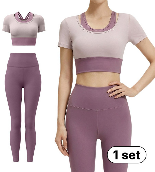 민트스쿨 반팔+레깅스 상하의 2종 세트 요가복 필라테스 헬스 러닝 트레이닝복 투피스