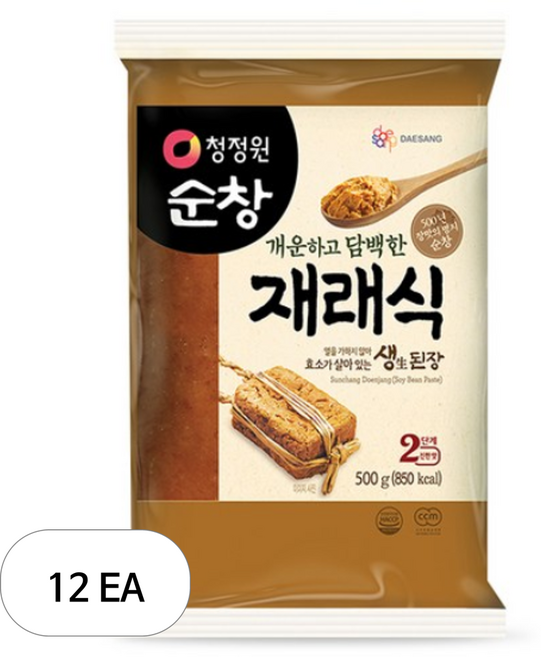 청정원순창 개운하고 담백한 재래식 생된장, 12개, 500g
