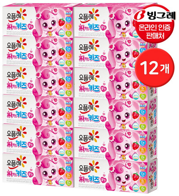 빙그레 요플레 짜먹는 키즈 딸기 6입 / 캐치티니핑, 12개, 240g