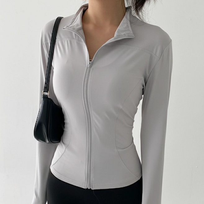 블루씨티 UPF50+/운동/요가복추천 슬림핏 라인 래쉬가드 상의 요가 런닝 핑거홀 집업, 그레이(L)