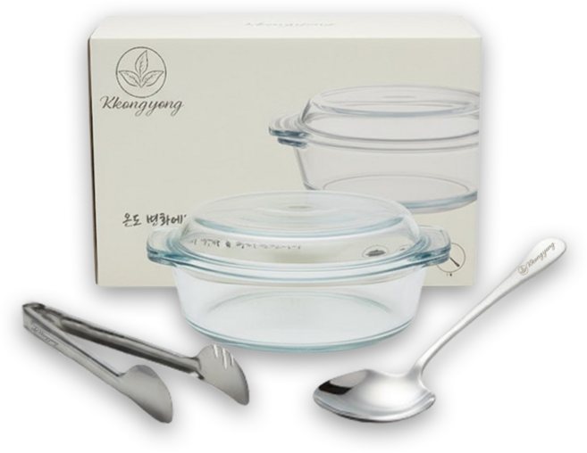 꽁용 전자렌지 유리 찜기 세트 내열강화 오븐, 1개, 1,000ml+서빙스푼+서빙집게