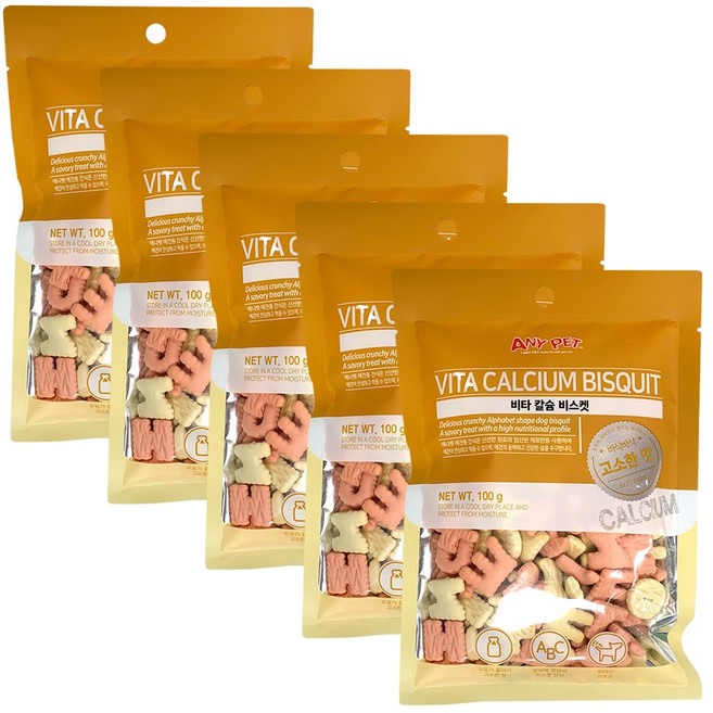 애니펫 강아지 비타 칼슘 비스켓, 우유맛, 100g, 5개
