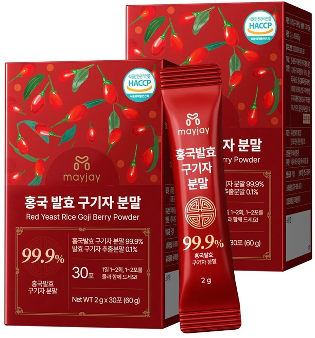 홍국 발효 청양 구기자 분말 국산 스틱, 2개, 60g - 쿠팡