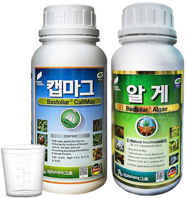 파머스케어 캡마그500ml + 알게500ml (계량컵증정) 칼슘 마그네슘 복합비료 식물 영양제 비료 고추 배추 마늘 양파 약해 고온장해 비해 냉해 피해 해결 코리아아그로 비료, 500ml, 2개