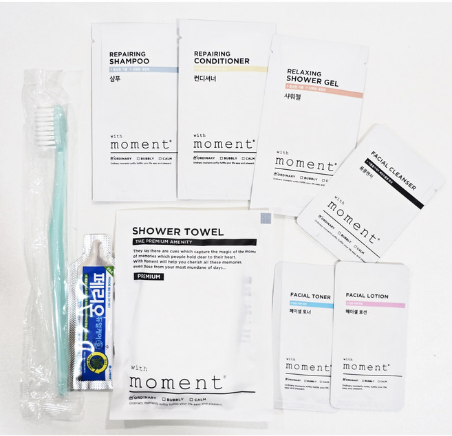 여행용 세면도구 세트 샴푸 린스 바디 폼 치약 칫솔 샤워타올 스킨 로션 각1개씩, 1개