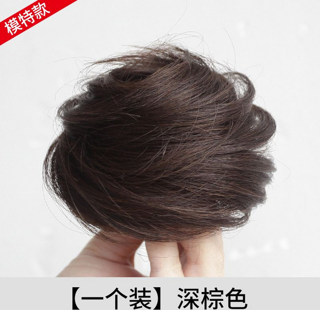 真髮丸子頭髮圈, 深棕色【髮圈款，無抓夾】,真髮絲, 1個