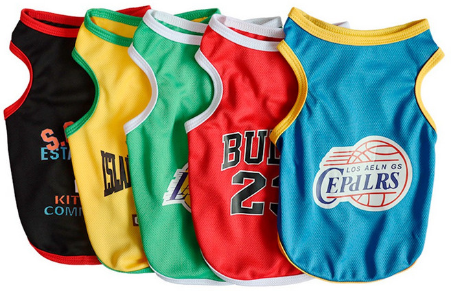 BONITOA 1+1 강아지옷 고양이옷 농구복 쿨링 나시 조끼 티셔츠 S-XL, 세트07_레드+블랙, 1개