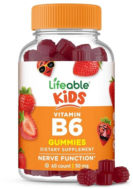 Lifeable Vitamin B6 Gummies for Kids | Great Tasting B6 Vitamins 50mg | Vegan Non-GMO Gluten Free, Lifeable Vitamin B6 Gummies fo, 1개, 60정 - 쿠팡
