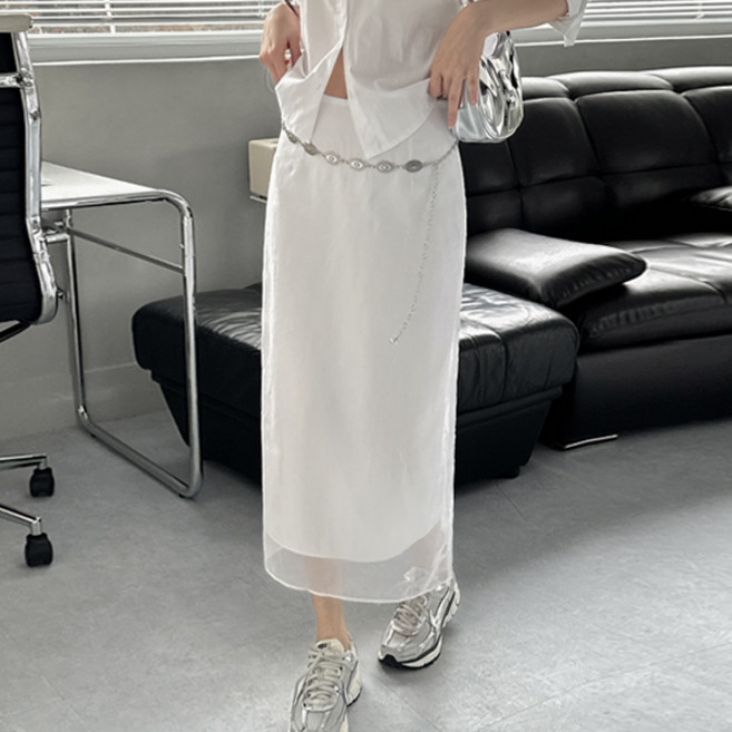 쉬폰 레이어 뒤트임 슬릿 레이어드 롱스커트