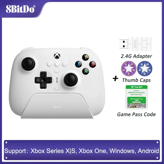 Xbox 시리즈 X용 충전 도크가 포함된 8BitDo Ultimate 3모드 무선 Bluetooth 게임 컨트롤러 | S One Window, 02 White
