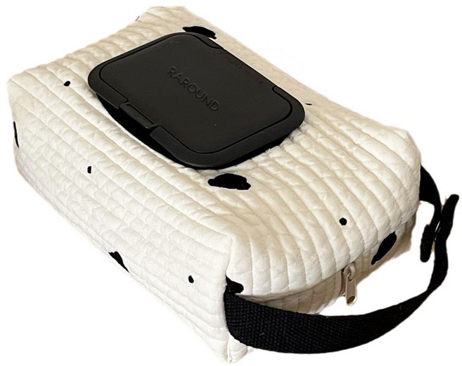 RAROUND 곰돌이 자수 패브릭 물티슈 케이스 대형 검정, 1개, 블랙