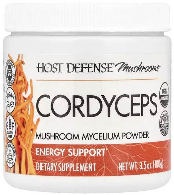 호스트 디펜스 유기농 머쉬룸 동충하초 버섯 균사체 파우더 에너지 써포트 100g (3.5oz) 1개