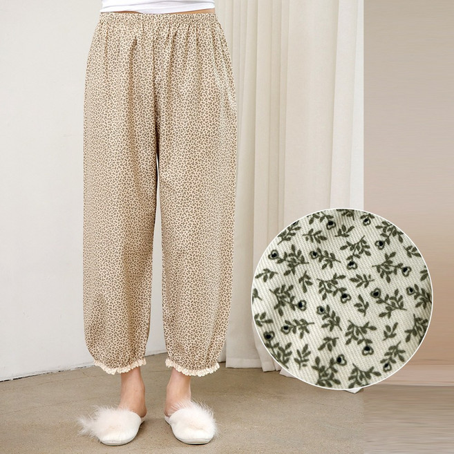 토토와모모 꽃무늬 여성 잠옷 바지 예쁜 파자마 홈웨어 AP9-187 아이보리 (개버딘 순면)
