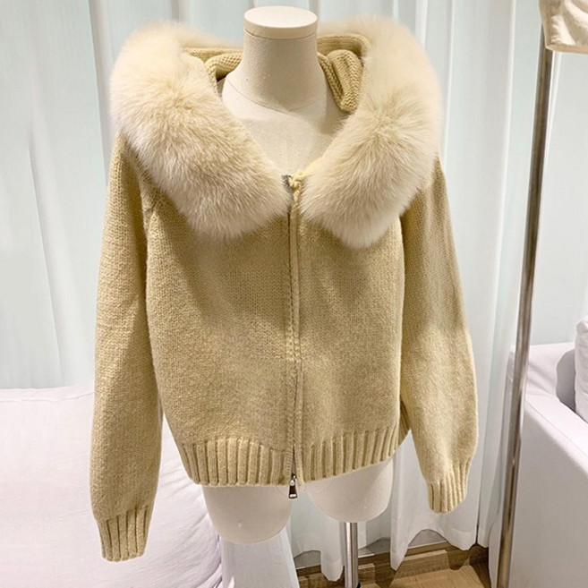 여성용 가을 겨울 빅퍼넥 스웨터 아우터 집업 후드 긴팔 니트 가디건