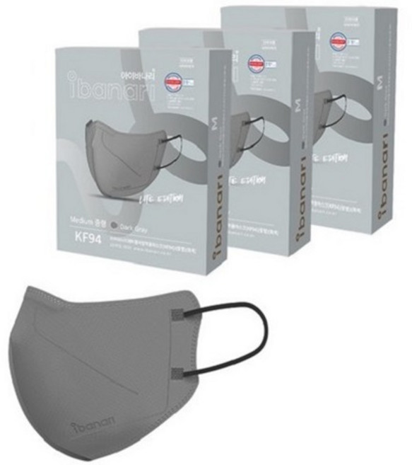 아이바나리 에어황사방역용 마스크 중형 KF94, 1개입, 30개, 다크그레이