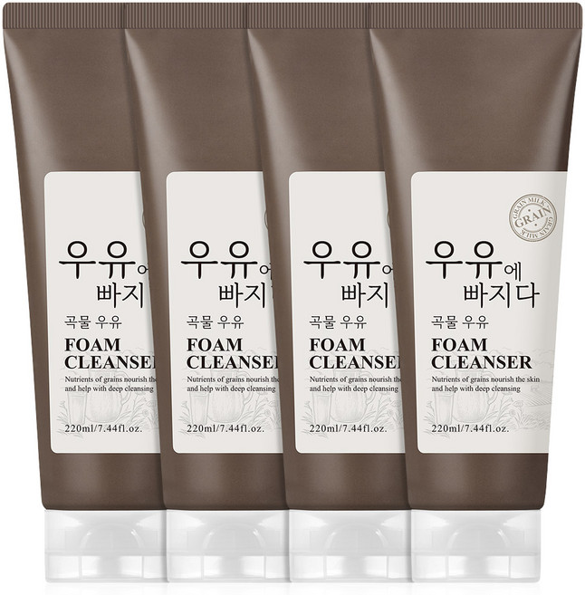 우유에빠지다 곡물 밀크 대용량 폼클렌징, 4개, 220ml