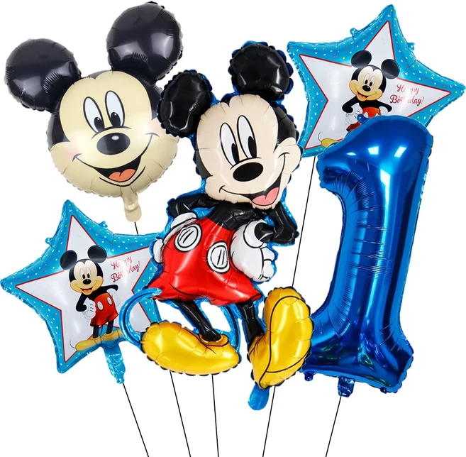 5PCS 미키 마우스 생일 장식 풍선 미키 미니 풍선 세트 및 32in 1-9 번호 풍선 어린이 생일 파티 Decora, 01 기타, 14 Blue-1