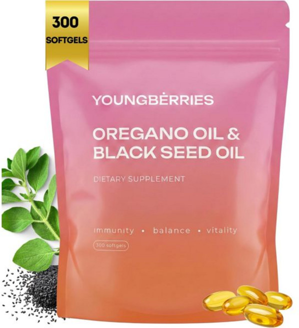 Oil of Oregano with Black Seed Oil Softgels | 300 Count | Non-GMO & Gluten-Free | Lab-Tested | & W, 300정