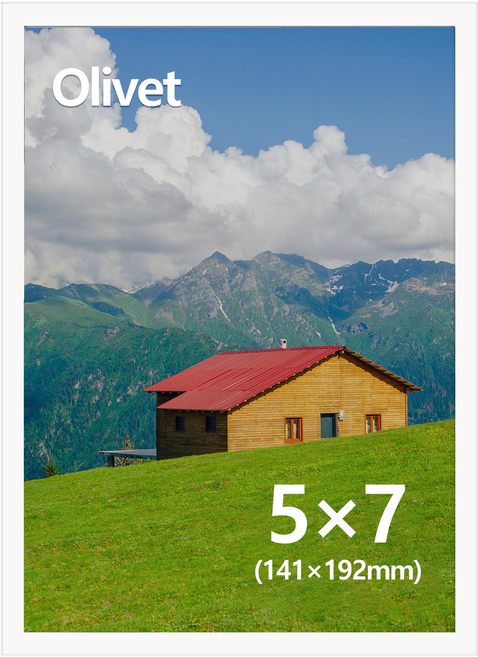 olivet 우드그레인 액자 무타공 겸용 인테리어 5x7사진액자, 1개, 순백색