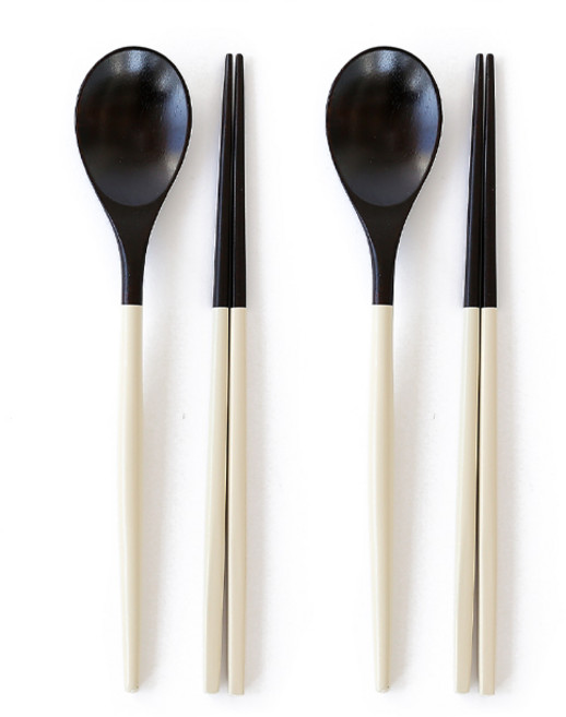 디온 블랙 마카롱 옻칠 나무 수저 세트, 1세트, 블랙 마카롱 수저세트, (아이보리 2개)
