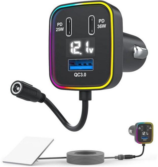 4in1 스타링크 미니 차량 충전기 어댑터 12V24V 담배 라이터에서 DC5521 + QC30 USBA 듀얼 USBC PD 25W 36W 기타 기기 호환 DC 포트, DC 포트가 있는 자동차 충전기