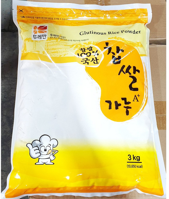 찹쌀가루(뚜레반 100% 3kg) 업소용 국산 찹쌀분말 파우더, 3kg, 1개