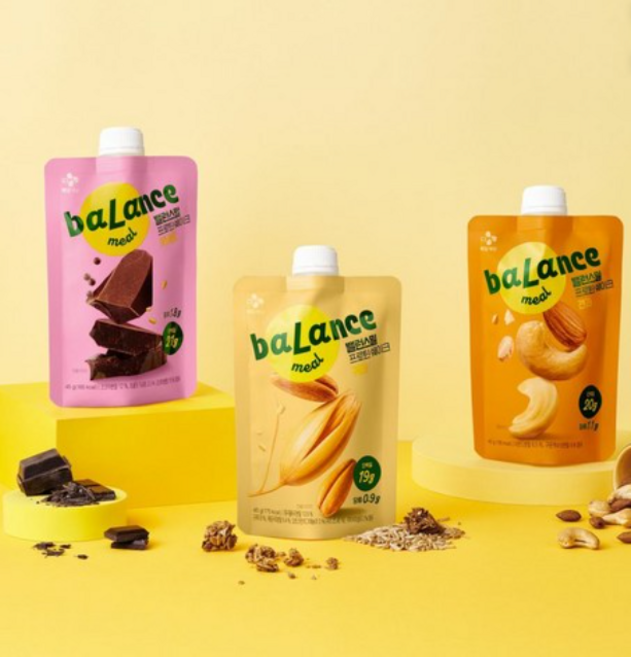 밸런스밀 프로틴바 단백질 쉐이크 파우치 50g 3종 15개, 45g